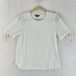 Adrianna Papell‎ White Swiss Dot Sleeve Shirt Womens Pullover Size Medium